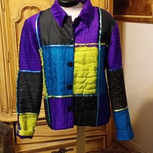 Women Quilt Jacket Silk Patchwork Design sz L Travel Collection